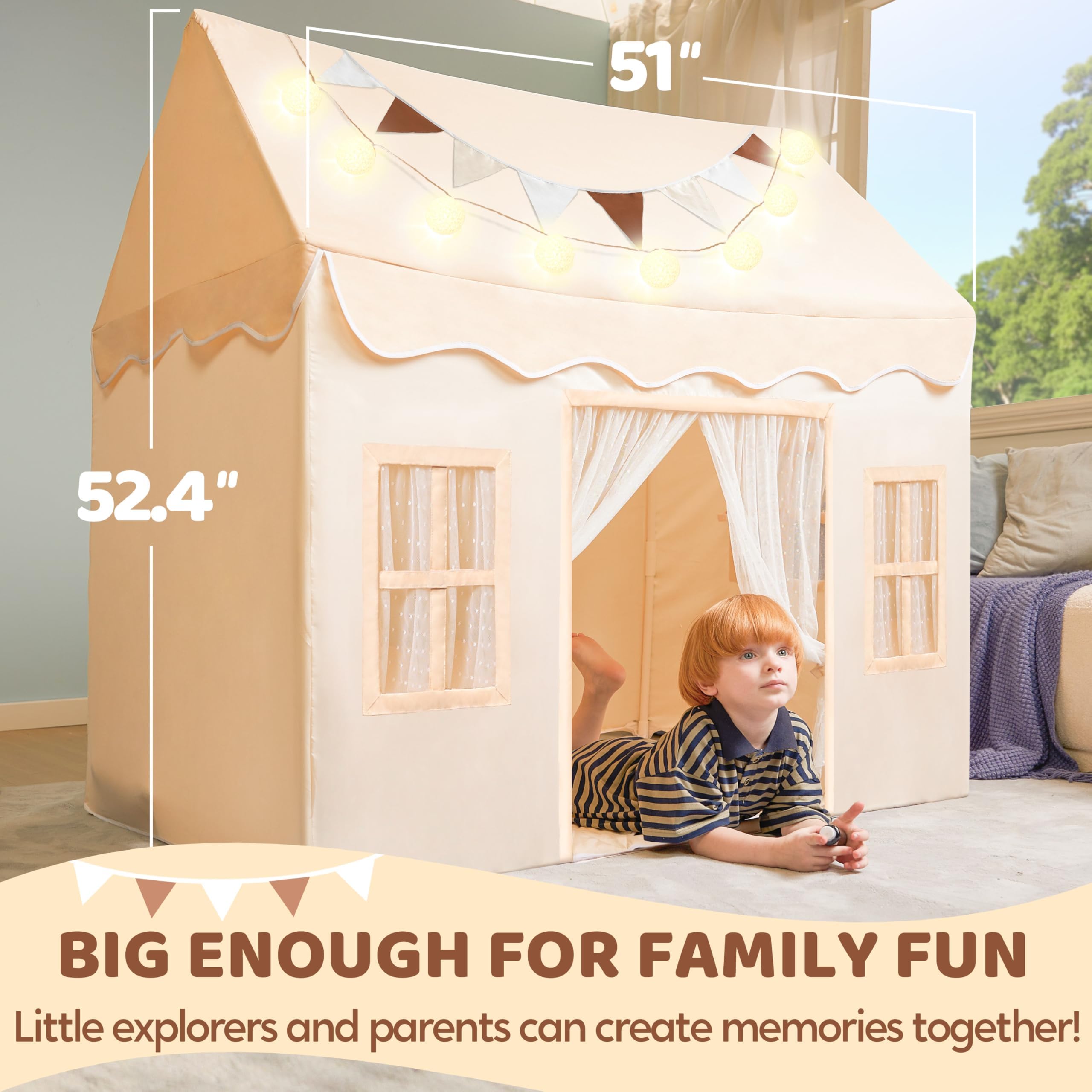 SYNCFUN Play Tent with LED lights creating a cozy reading nook