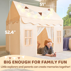 SYNCFUN Play Tent with LED lights creating a cozy reading nook