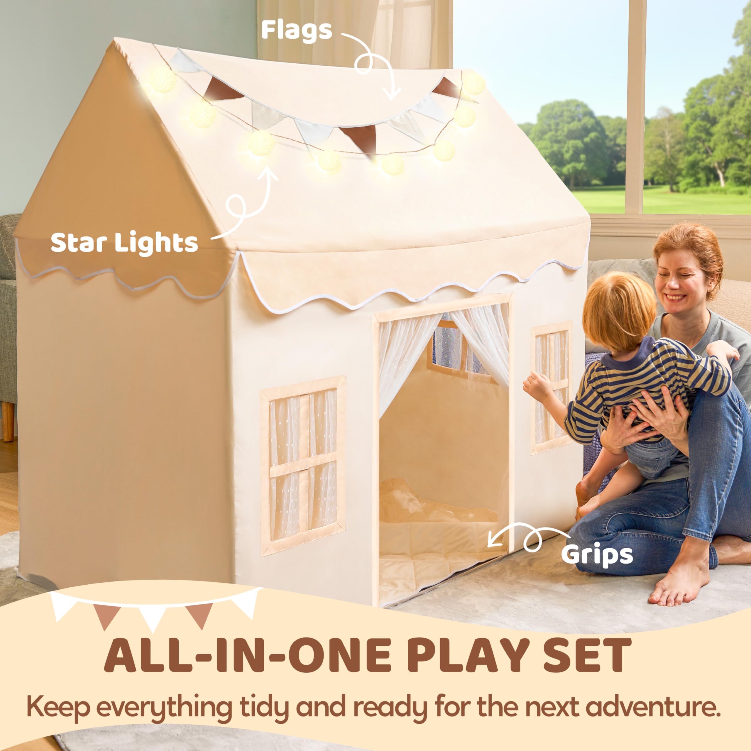 SYNCFUN Play Tent mattress-ready layout suitable for naps or sleepovers