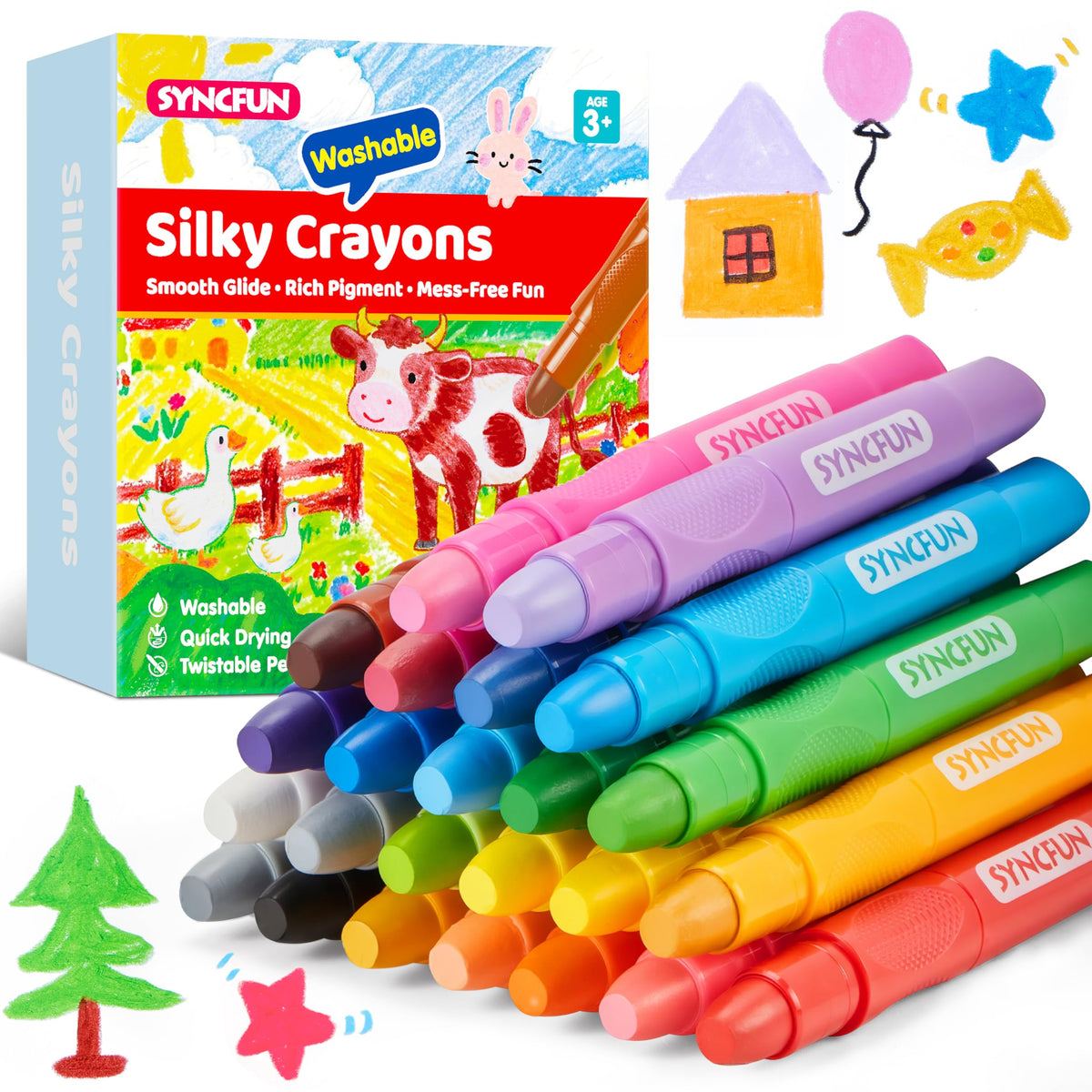 SYNCFUN twistable silky crayons pack: vibrant colors for mess-free coloring sessions