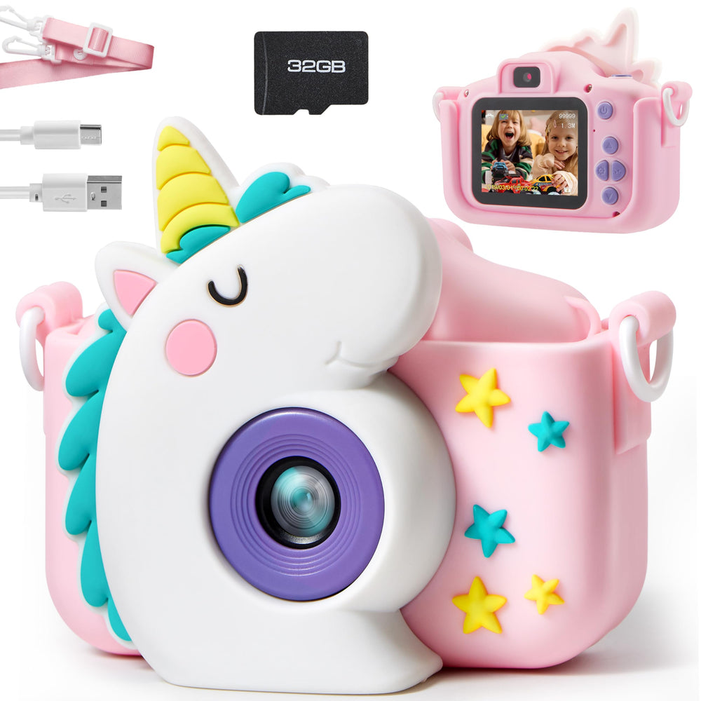 SYNCFUN Unicorn Kids Camera front view, kid-friendly photography in action