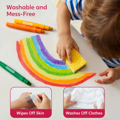 SYNCFUN washable crayons mess-free on hands, fabric, and surfaces