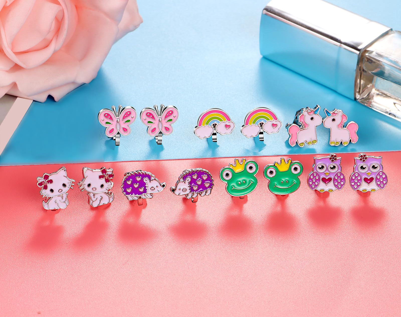 SYNLIN pink butterfly clip-on earrings for colorful everyday outfits.