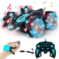 SYOZAC gesture-sensing RC stunt car in blue sparks dynamic, imaginative play.