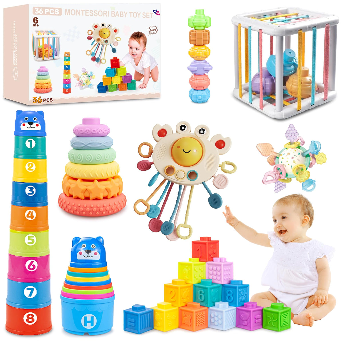 SYUUKH 6in1 Montessori toy blocks for safe play and cognitive development.