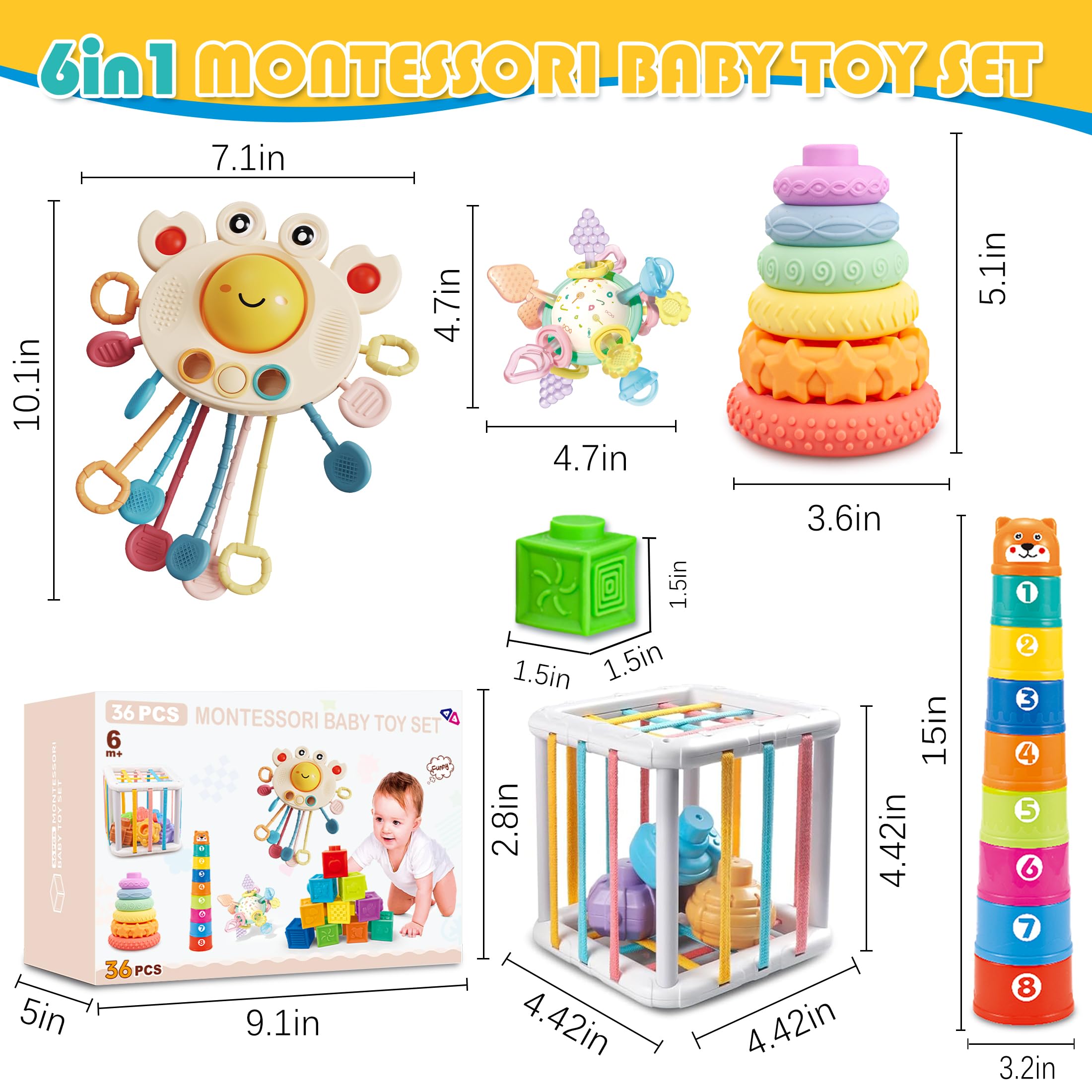 SYUUKH six-tier soft stacking tower promotes stacking skills and hand-eye coordination.