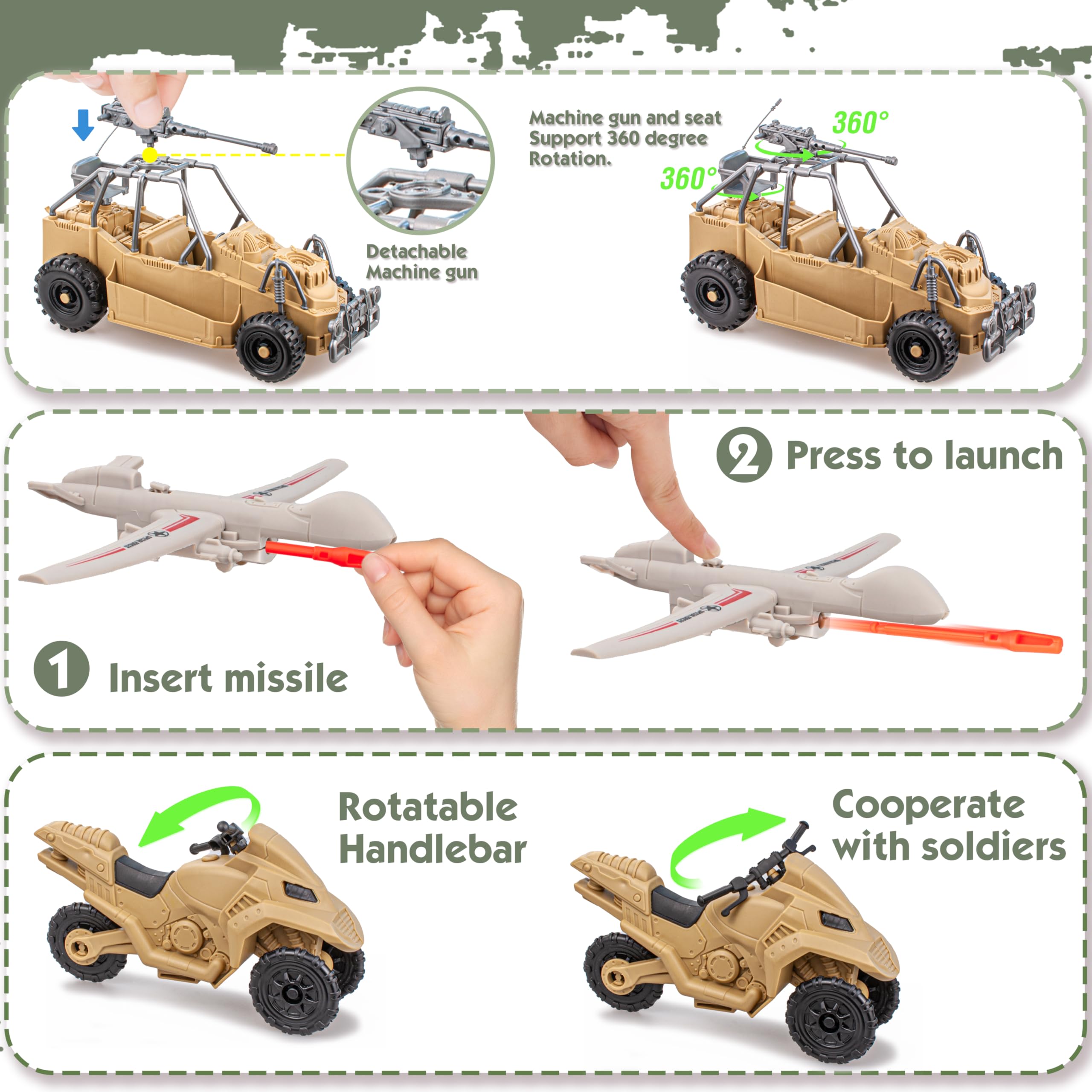 SYUUKH US Army men on ATV for rugged outdoor play scenarios
