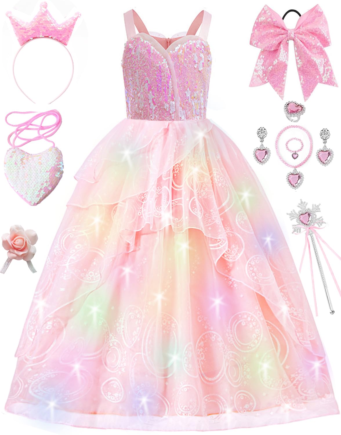 SZ-TONDA Girls Light Up Pink Witch Dress glows for festive playtime