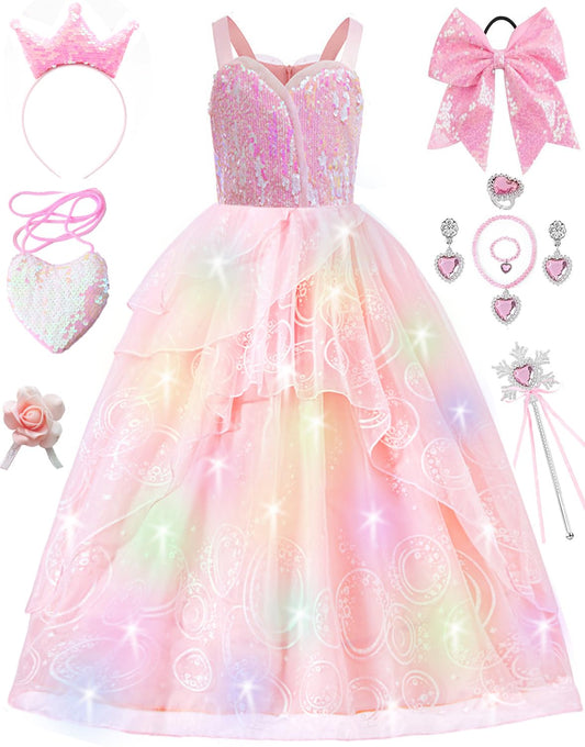 SZ-TONDA Girls Light Up Pink Witch Dress glows for festive playtime