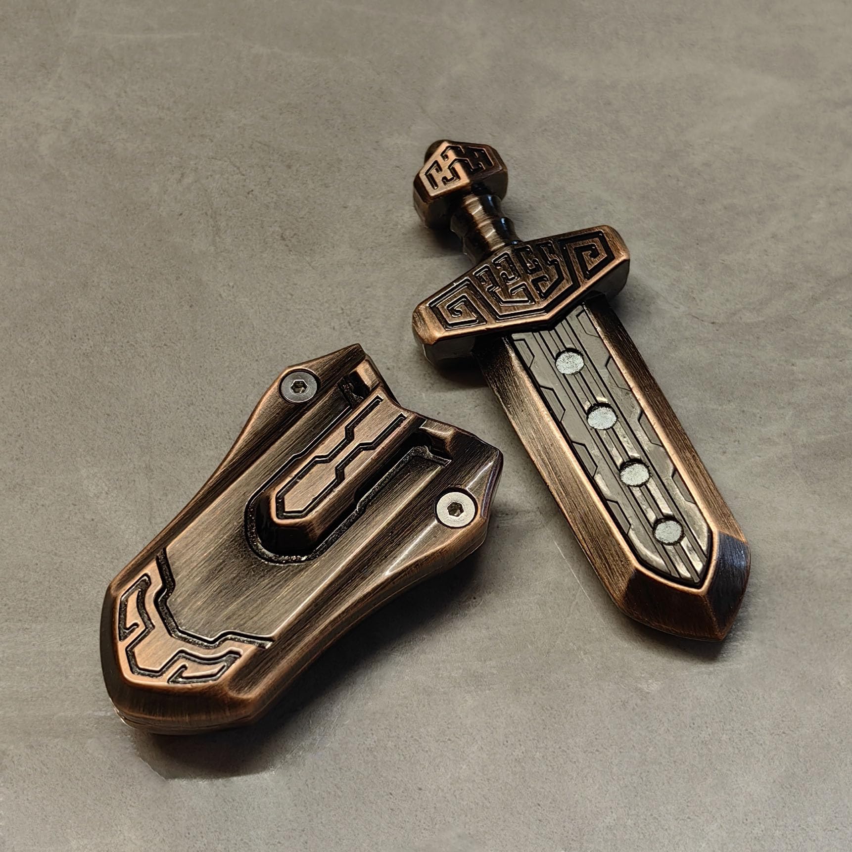 T-Conceal Bronze EDC sword decompression toy side profile for focused fidgeting