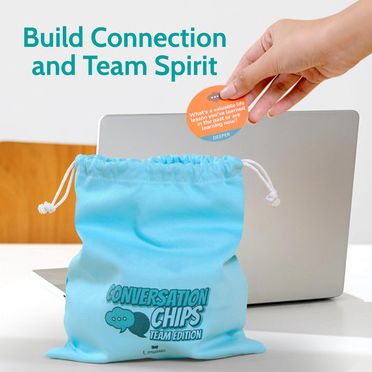 T MARIE Conversation Chips Drawstring Bag makes it easy to transport chips.