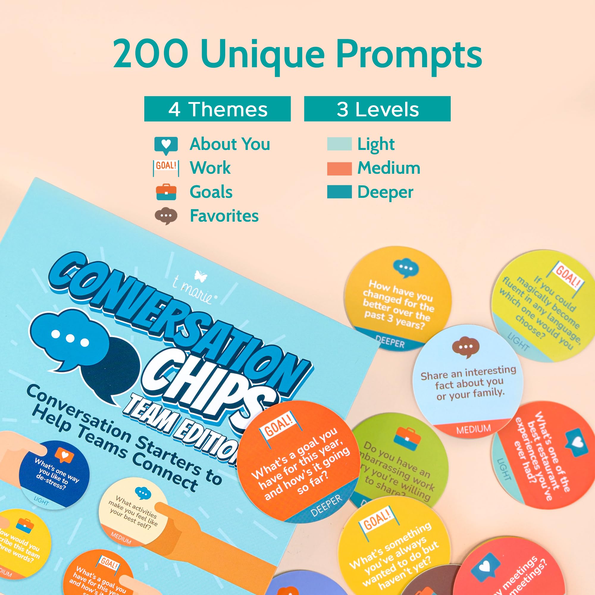 T MARIE Conversation Chips Sturdy storage box keeps chips organized.