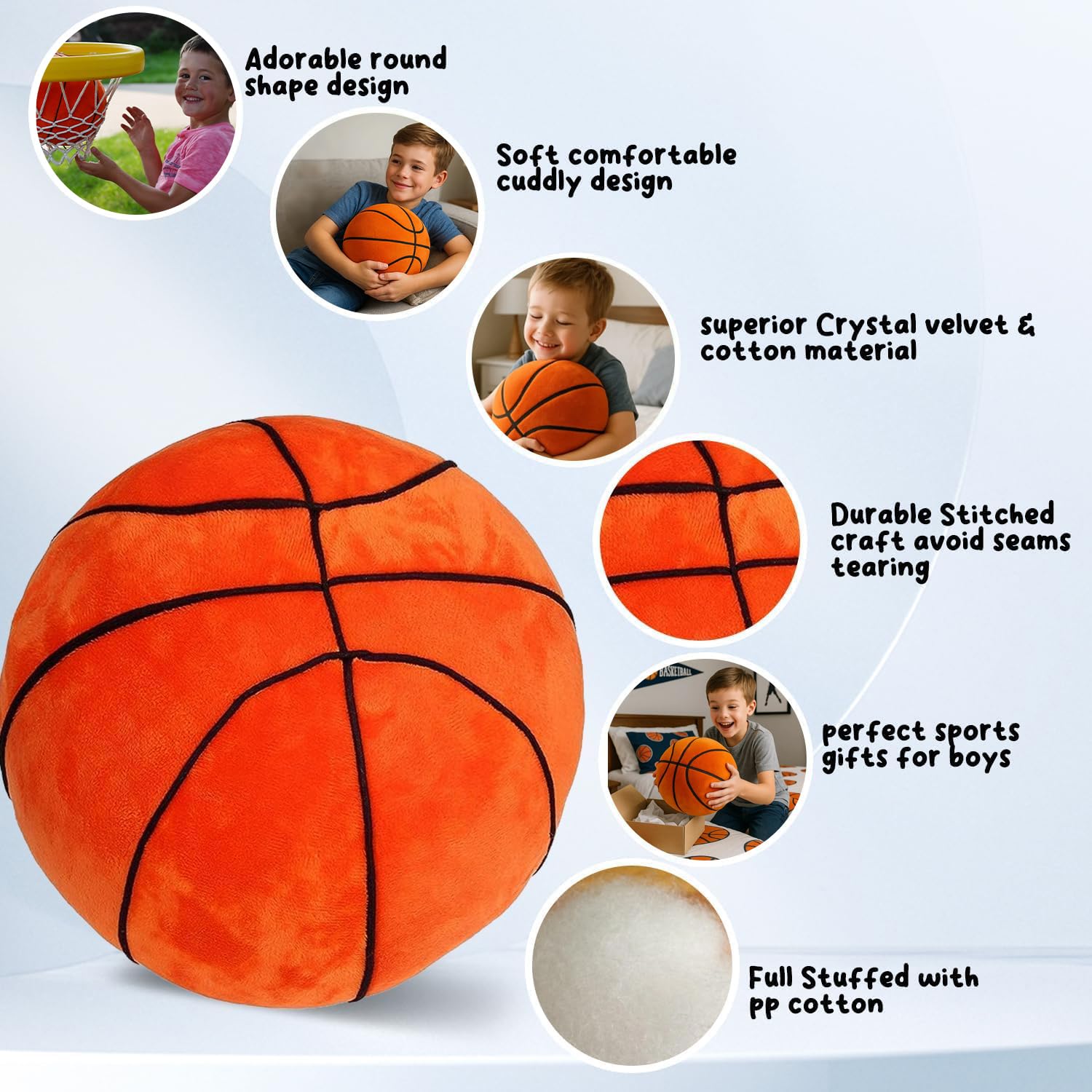 T play Basketball Plush Pillow as decorative bedroom accessory for sports-themed rooms.