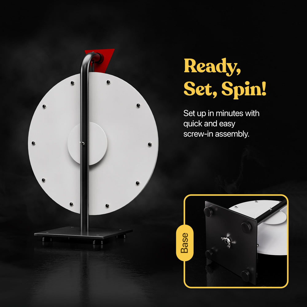T-SIGN tabletop prize wheel with stand fits compact venues.