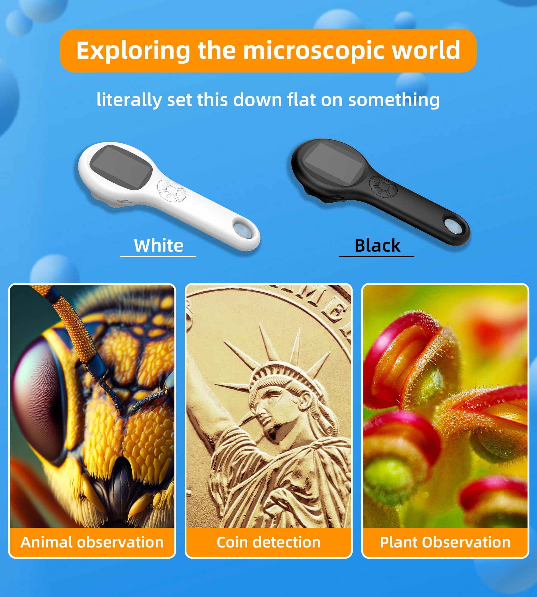T TAKMLY Mini Pocket Microscope provides real-time screen view for easy inspection