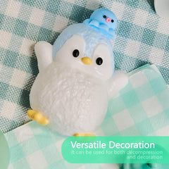Close-up of TabaSquishy blue penguin texture and soft silicone.