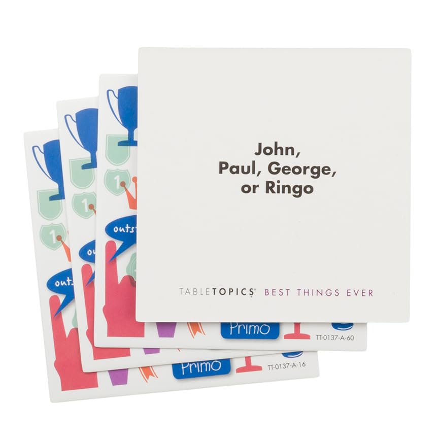 TableTopics Best Things Ever conversation cards collection displayed on table.