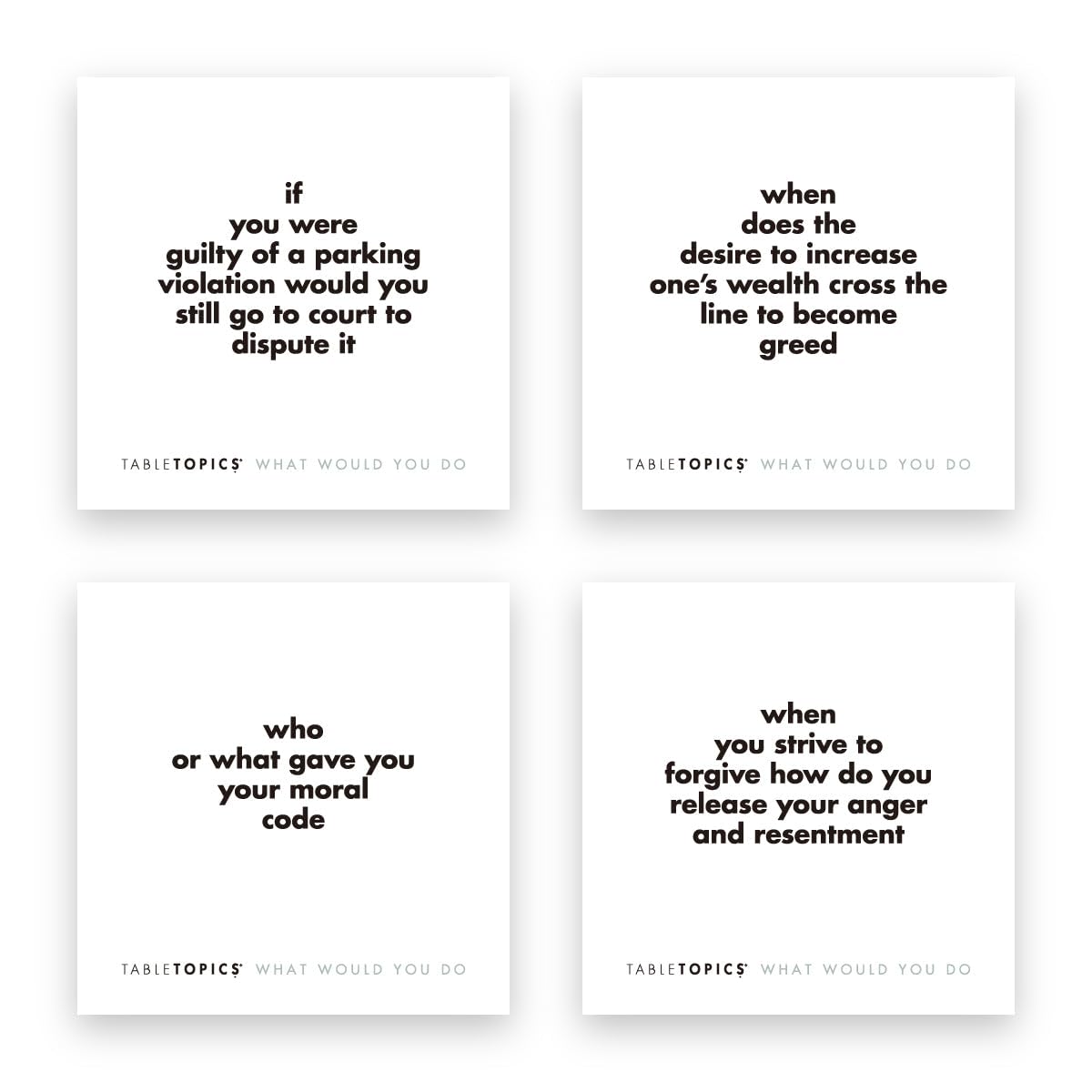 TableTopics close-up showing questions that invite different perspectives.