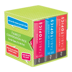 TableTopics Family Conversation Pack boxed set with three topics for family meals and trips