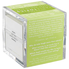 TableTopics Infomania deck box keeps cards organized for family game nights.