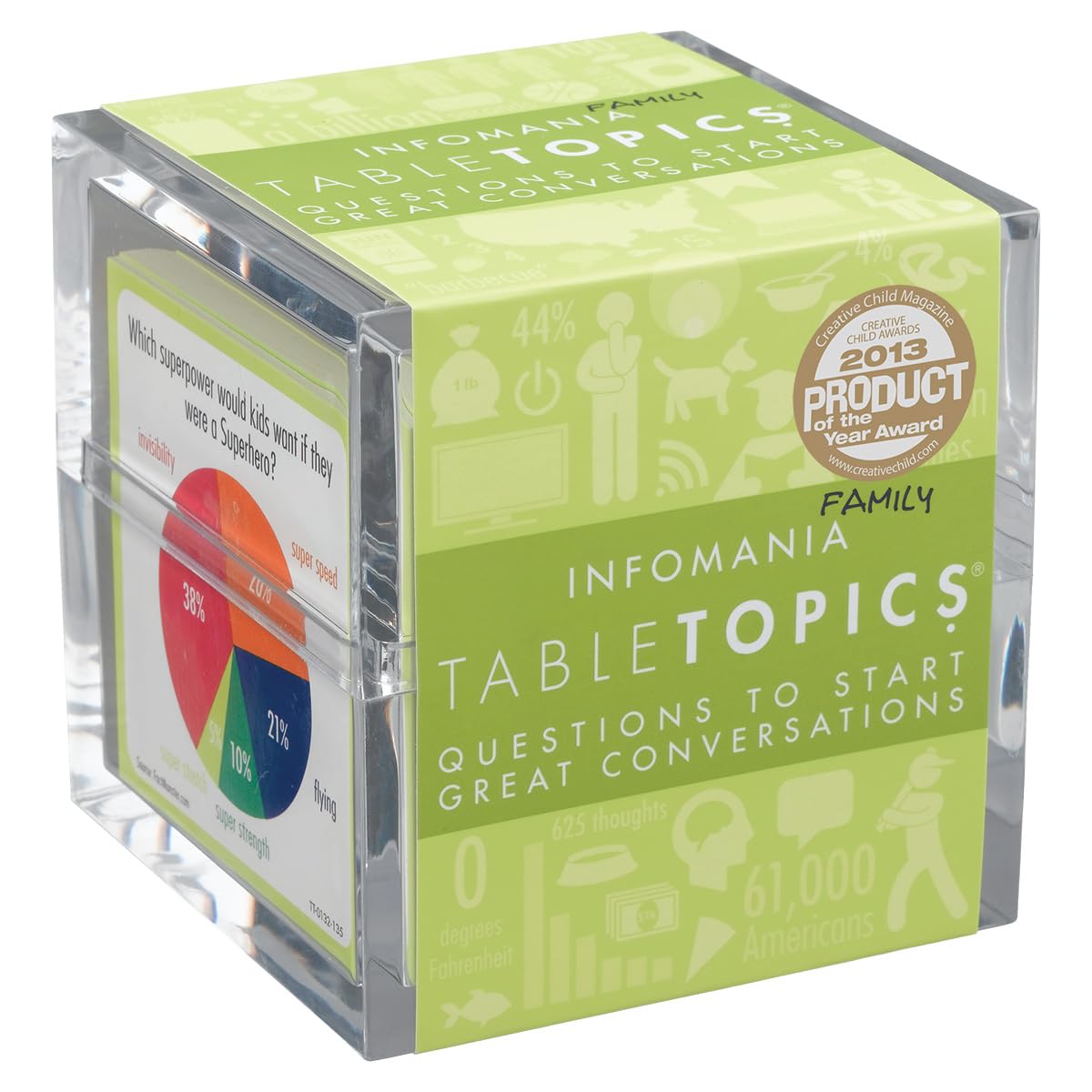 TableTopics Infomania front card question ready to spark dinner conversations.