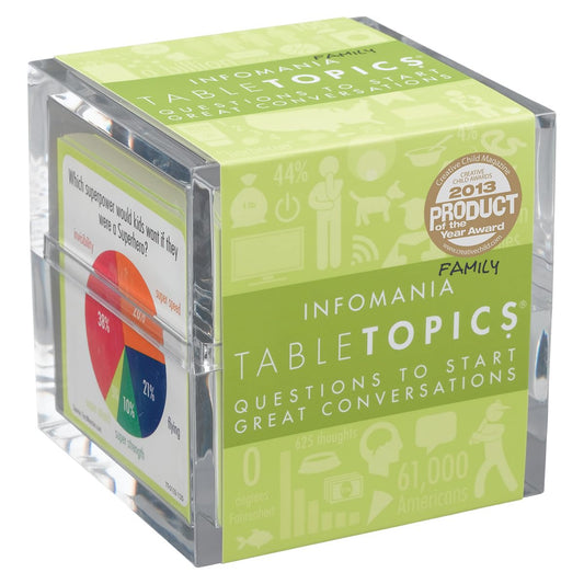 TableTopics Infomania front card question ready to spark dinner conversations.
