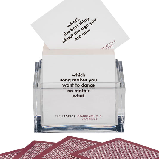 TableTopics Grandparents-Kids Dinner Table Setup invites meaningful family conversations.