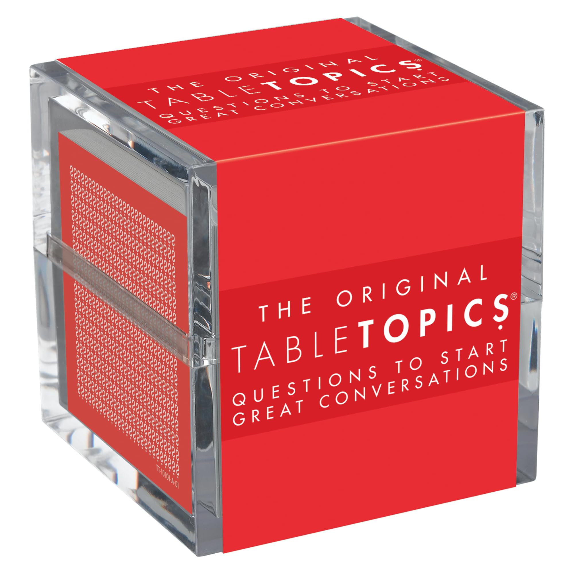 TableTopics Original cards in a clear cube display spark icebreaker conversations.