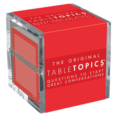 TableTopics Original cards in a clear cube display spark icebreaker conversations.