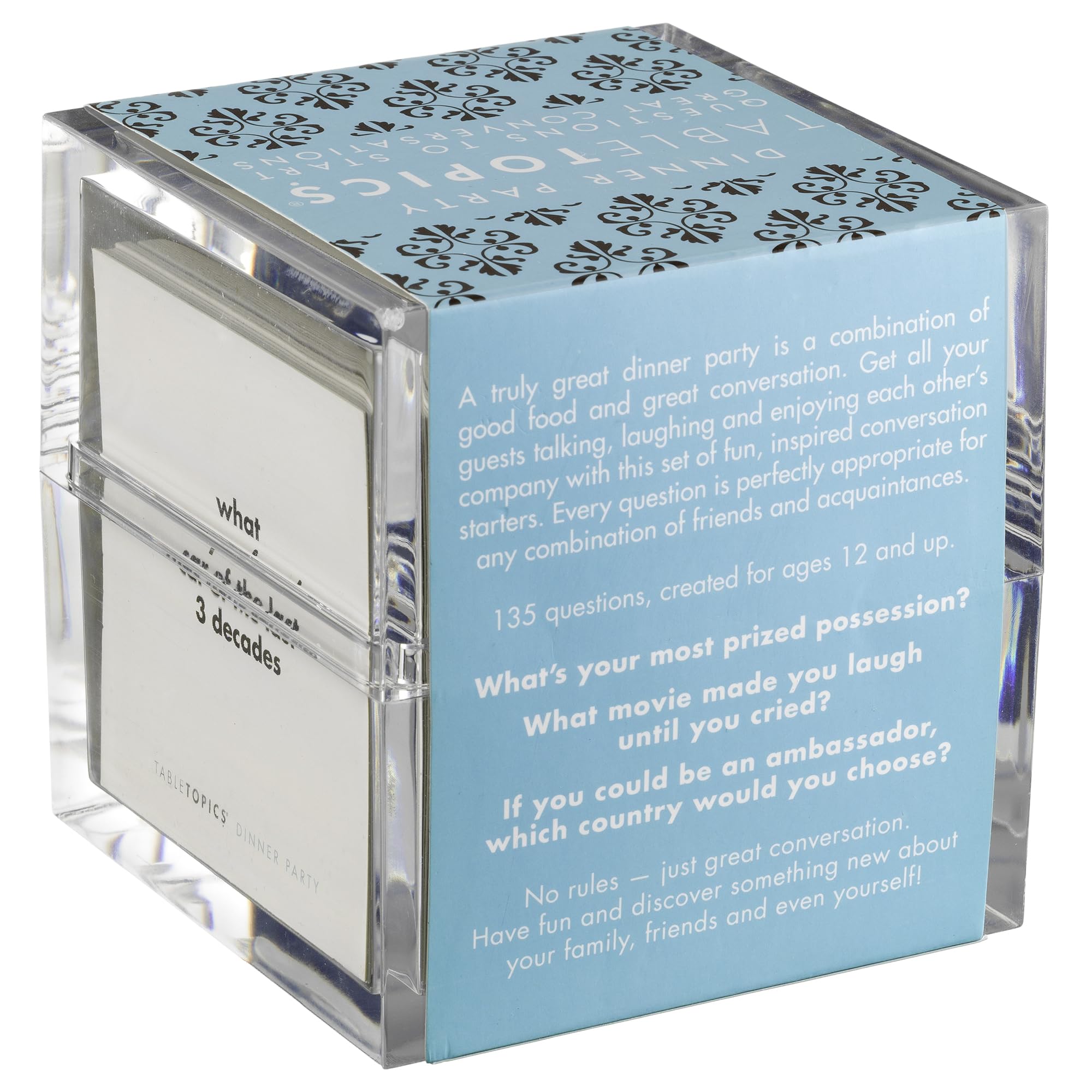 TableTopics party setup with cards, perfect for engaging a diverse guest list.