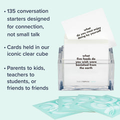 TableTopics Teen dinner table setup encourages open chats among friends.