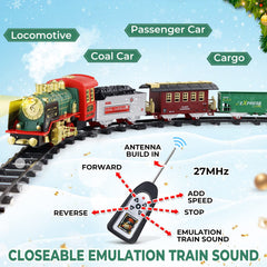 Bright headlights and smoke effect add authentic ambience to holiday train adventures.