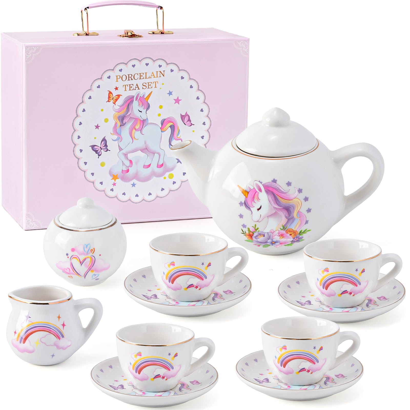 Tacobear unicorn tea set teapot for girls, ideal for elegant pretend tea parties