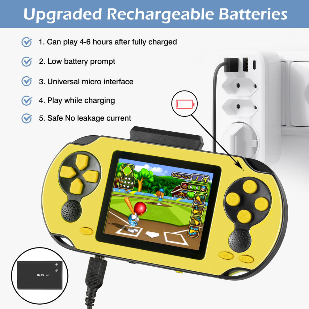 TaddToy 16-bit handheld battery indicator shows long playtime on a single charge.