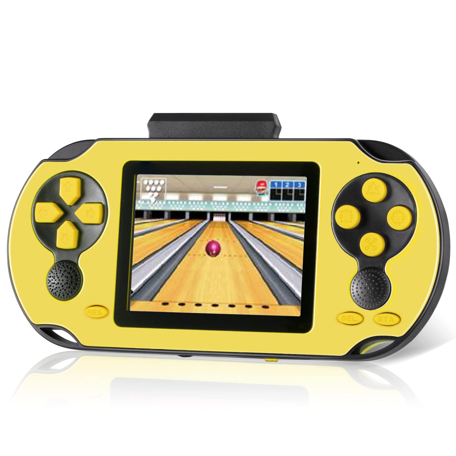 TaddToy 16-bit handheld front view shows compact travel-friendly design for on-the-go play.