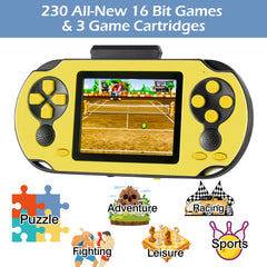 TaddToy 16-bit handheld side view highlights ergonomic design for kids.