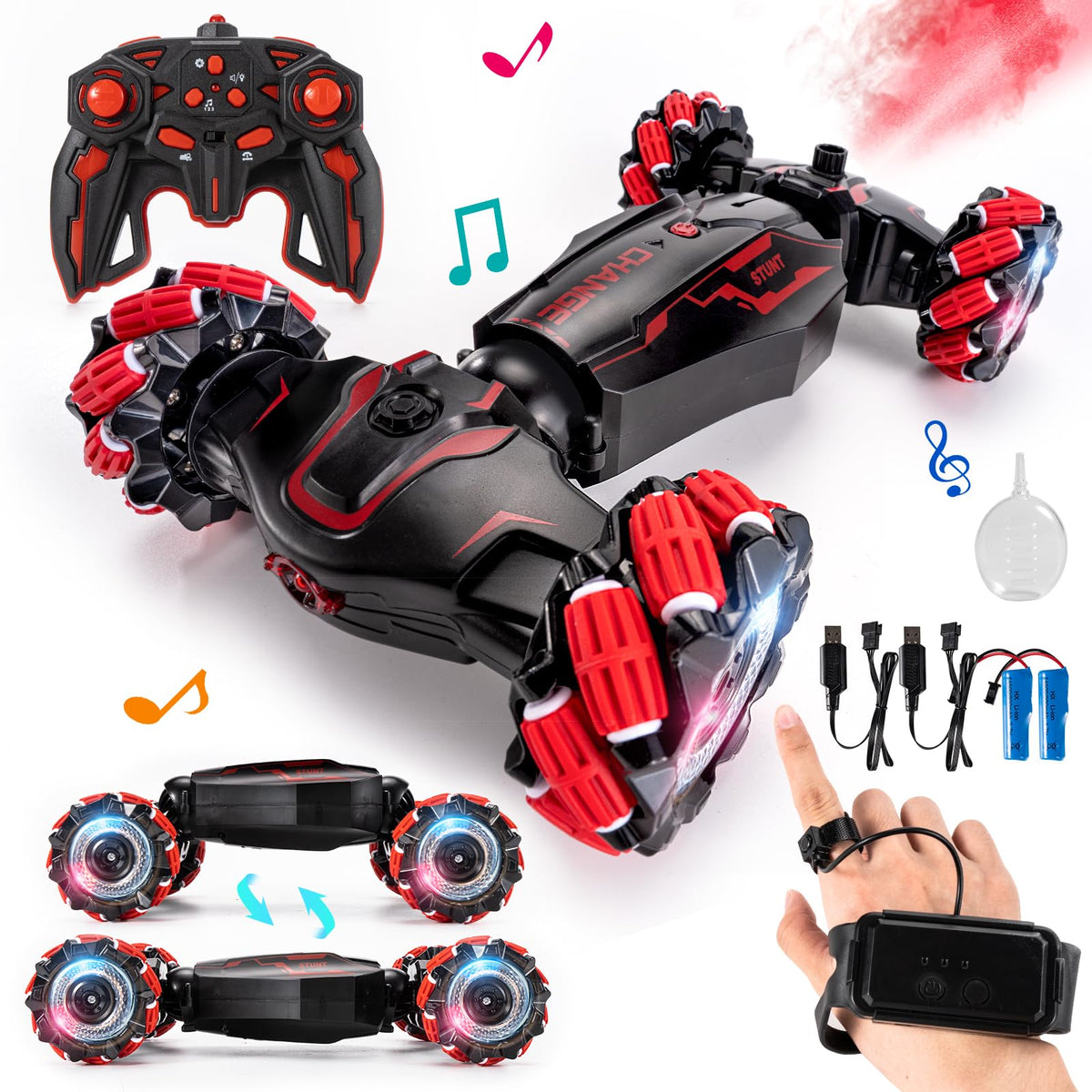 TADOZIC 4WD gesture sensor car front view with bright LEDs for action play