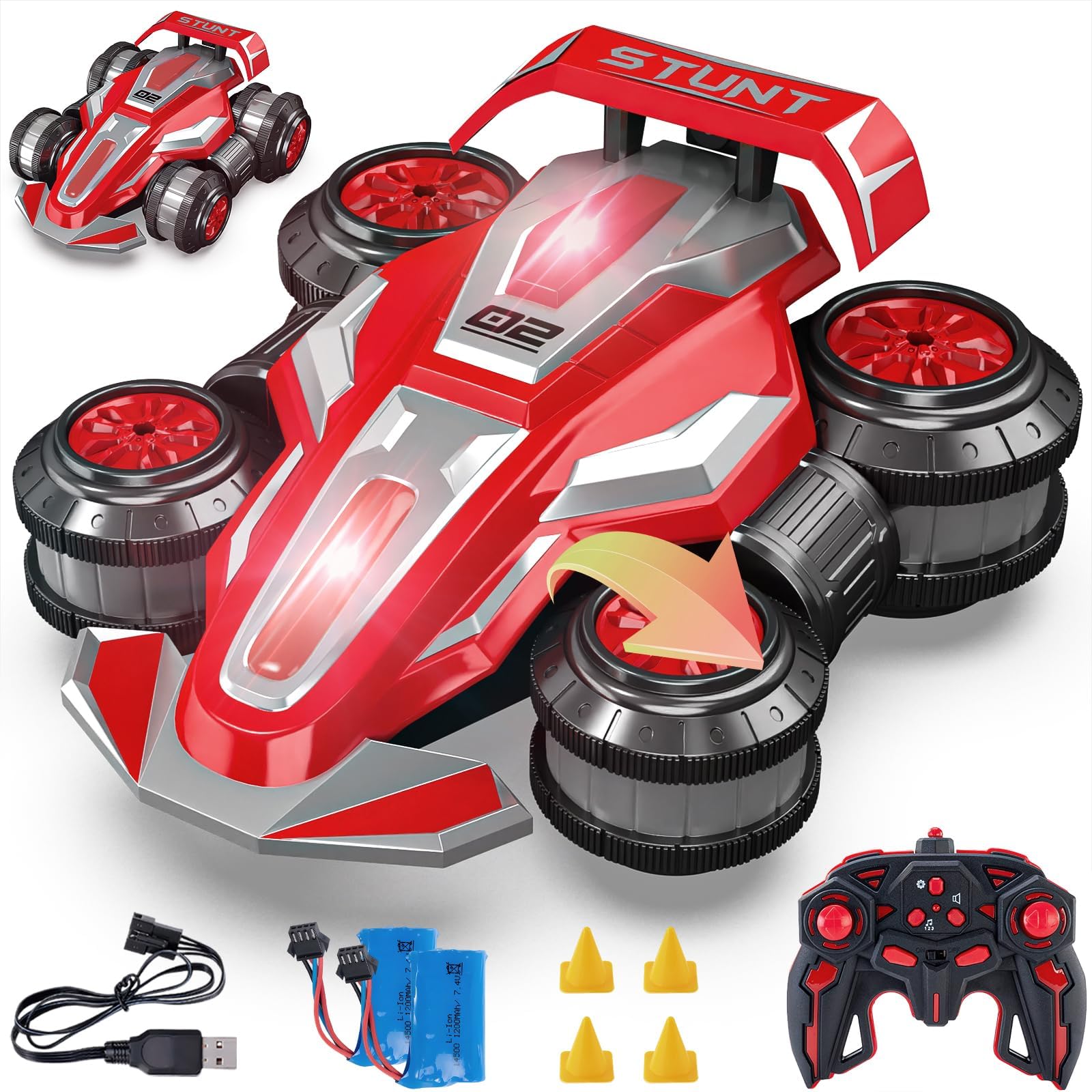 TADOZIC 4WD RC car with LED lights for vivid night play on wooden floors