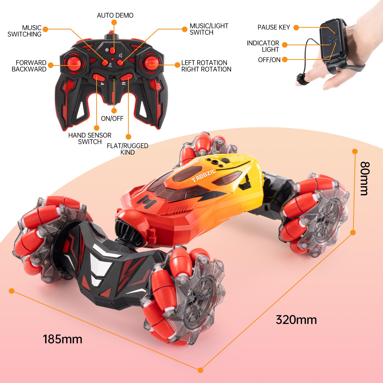 TADOZIC Gesture Sensing RC car night lights enhance playtime.