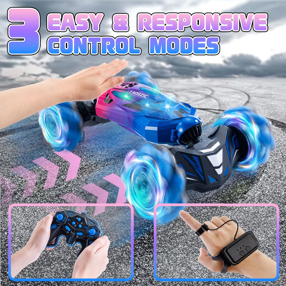 TADOZIC gesture-sensing RC stunt car side view highlighting 4WD grip