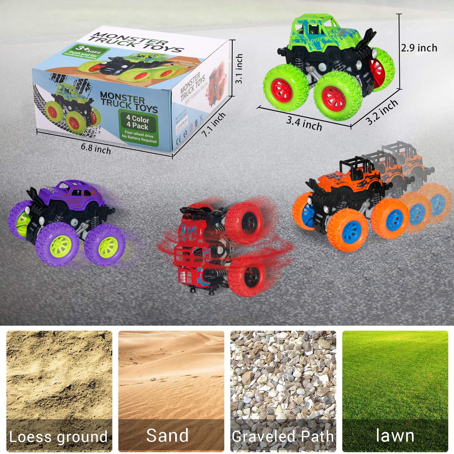Taessv Monster Truck shockproof springs provide stable rides.