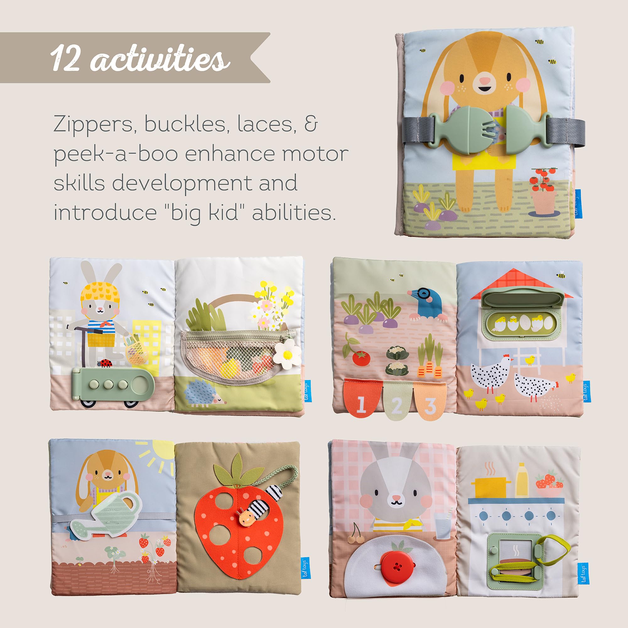 Taf Toys Busy Book peekaboo game engages attention with a playful screen-free activity