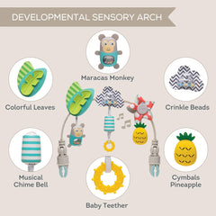 Taf Toys Tropical Arch on a crib for interactive playtime