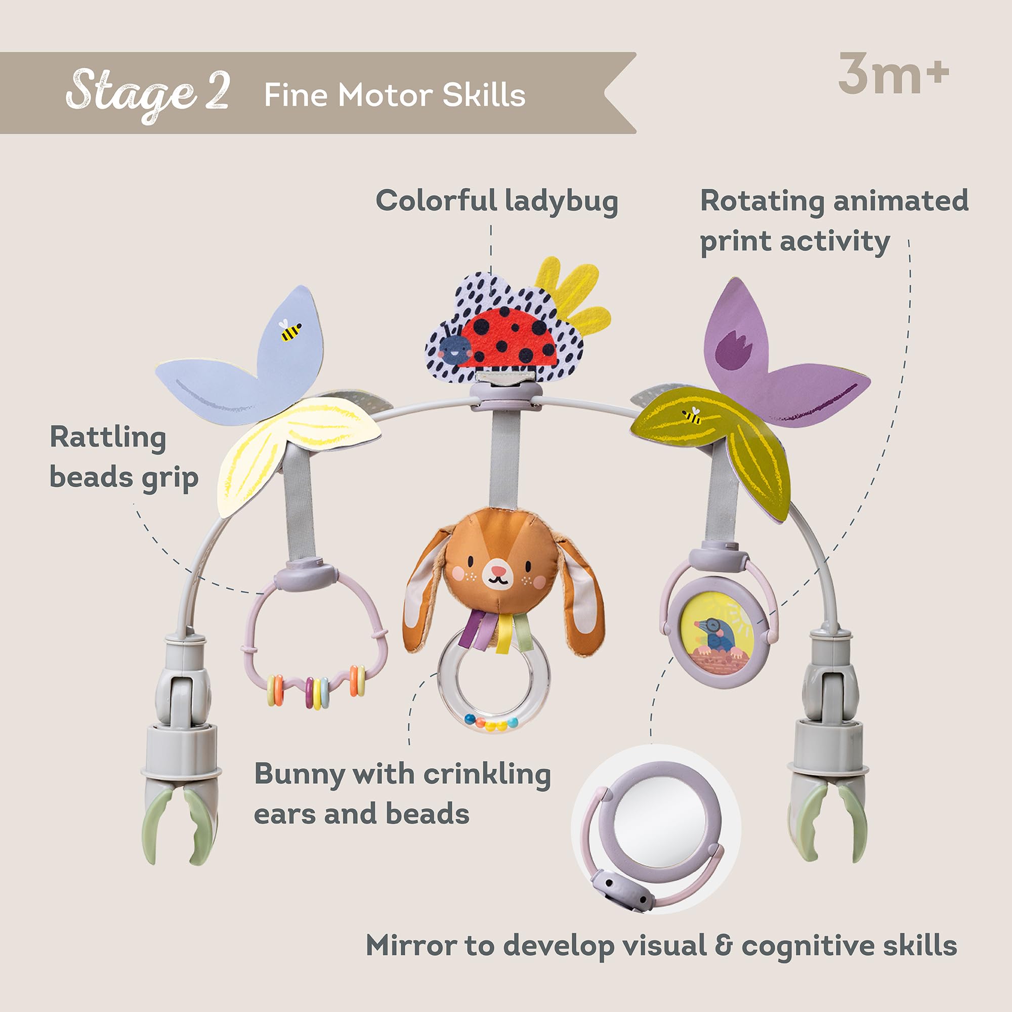 Taf Toys double-sided mirror spins to captivate attention and stimulate visual curiosity