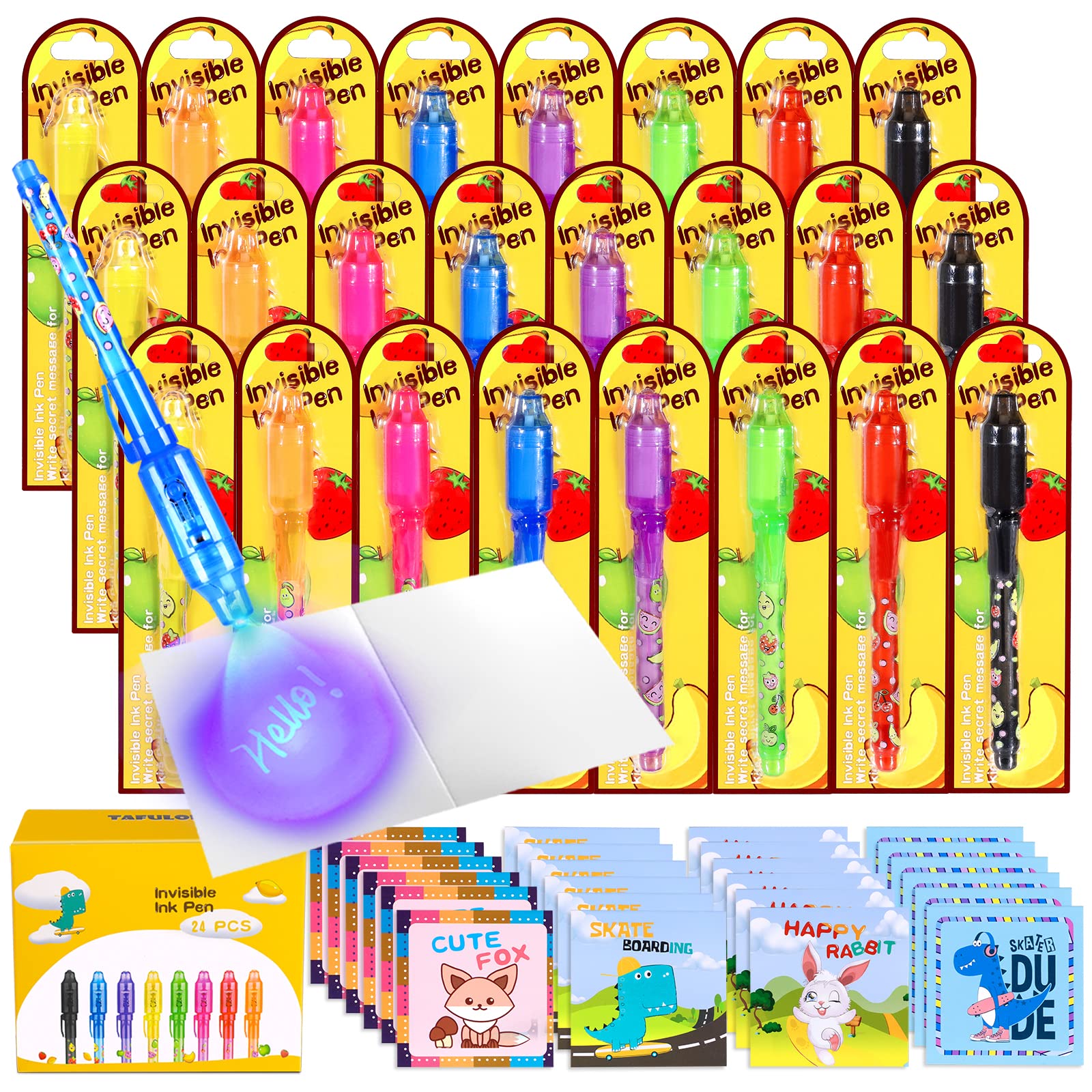 TAFULOR invisible ink pen with UV light reveals secret messages on paper.