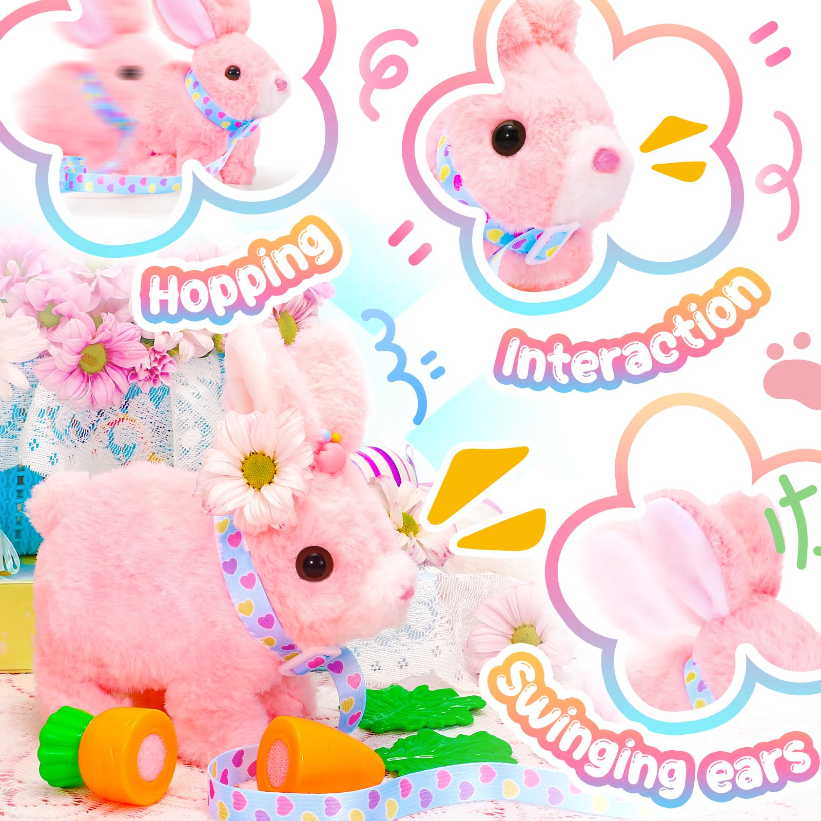 Tagitary bunny exhibits chewing mouth and twitching nose for lifelike fun.