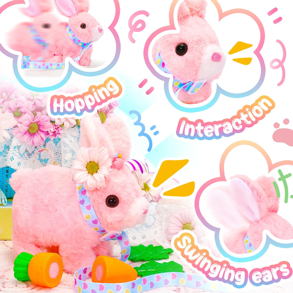 Tagitary bunny exhibits chewing mouth and twitching nose for lifelike fun.