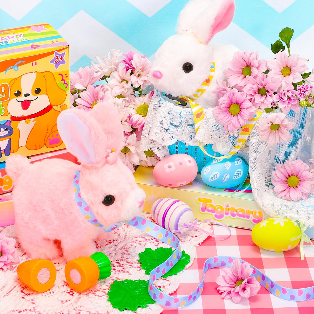 Tagitary bunny performs hopping motion to spark active pretend play sessions.