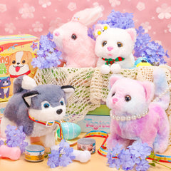 Tagitary plush dog toy barks and tail wags for interactive play.