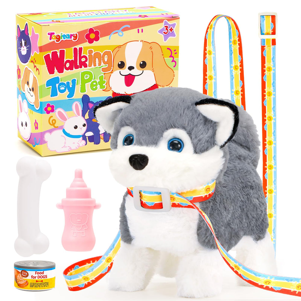 Tagitary plush dog toy shows the belly battery compartment for quick setup.